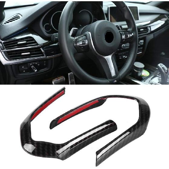 2Pcs Keenso Steering Wheel Cover Decoration Trim Frame Chrome/Carbon Fiber Optional for F20 F22 F30 F32 F10 F06 F15 F16(Carbon Fiber)