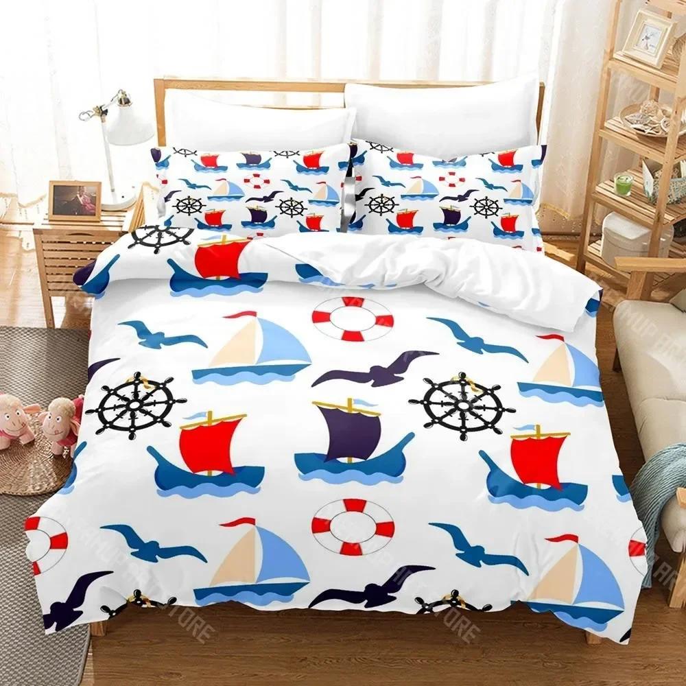3D Print Blue Anchor Bedding Set Cartoon Anime Three-piece Set Adult Kid Bedroom Duvetcover Sets 3D Kawaii
