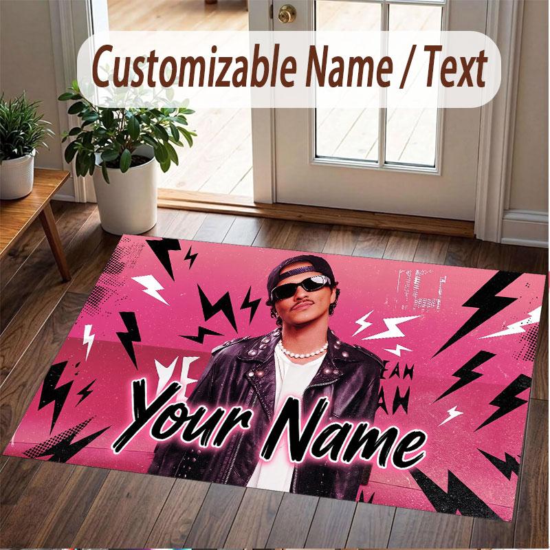 Custom Name Crystal Velvet Rug,Bruno Mars Comfortable Anti Slip Floor Mat For Room Decoration