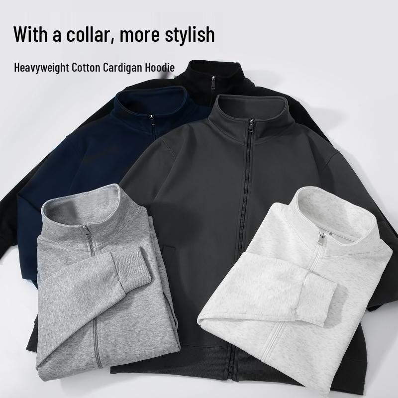 Unisex American Heavyweight Stand Collar Hoodie Jacket: Trendy Autumn/Winter Loose Fit