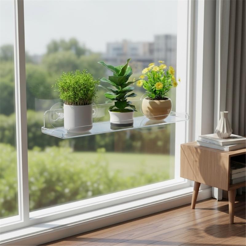 Pack of 1 Clear Acrylic Plant Holder for Succulents Home Decoration Easy Installation Shelf for Window