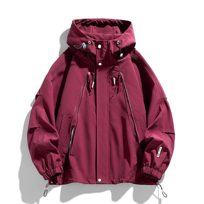 New Spring and Autumn Jacket Men's Large Size Solid Color Jacket Casual Hooded Loose Windbreaker Men's Top