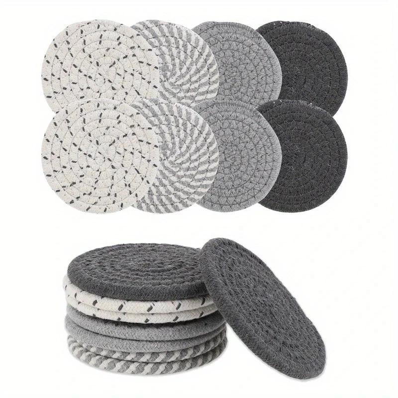 Stylish Woven Drink Coasters with Holder Set, 8Pcs Absorbent Coasters for Home Decoration