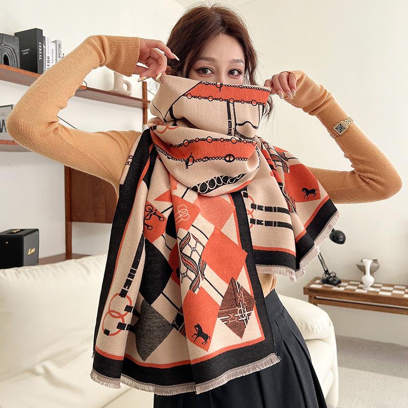 2024 Winter New Imitation Cashmere Double Sided Warm Summer Air Conditioning Room Shawl Neck Thickened Scarf