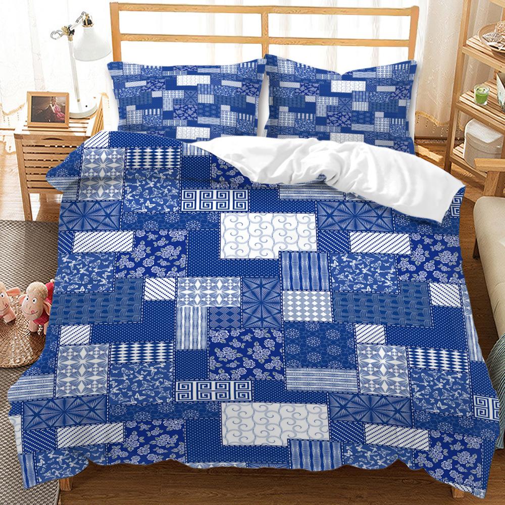 Quilt Cover And Wind Blue Pattern Digital Printing Bedding Three-Piece Set