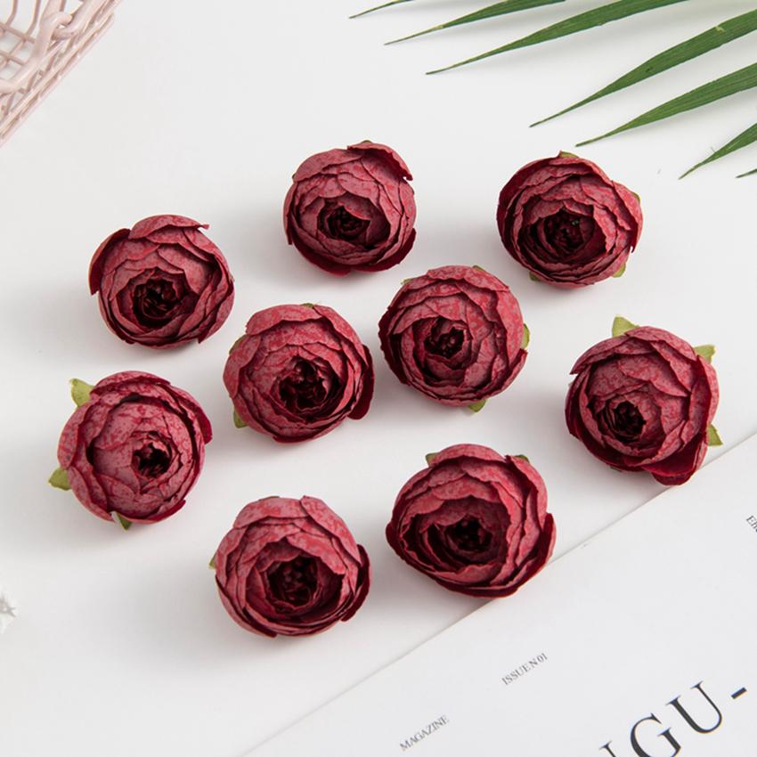 10/100PCS Silk Tea Roses Bud Artificial Flowers Diy Gifts Candy Box Christmas Decorations Home Garden Wedding Holiday Supplies