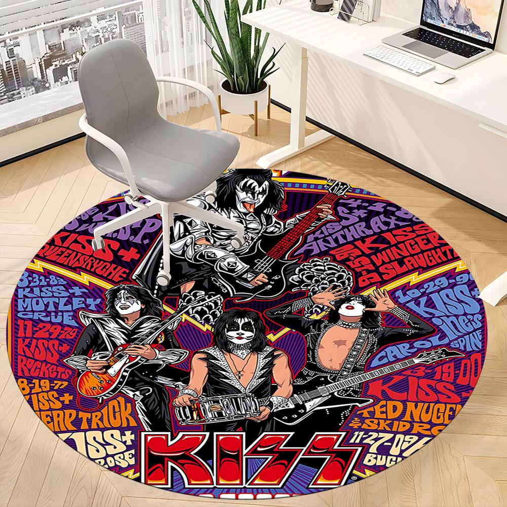 1pc KISS Music Office Round Area Rug, Under Office Chairs Bedroom Living Room Home Decor a1016299