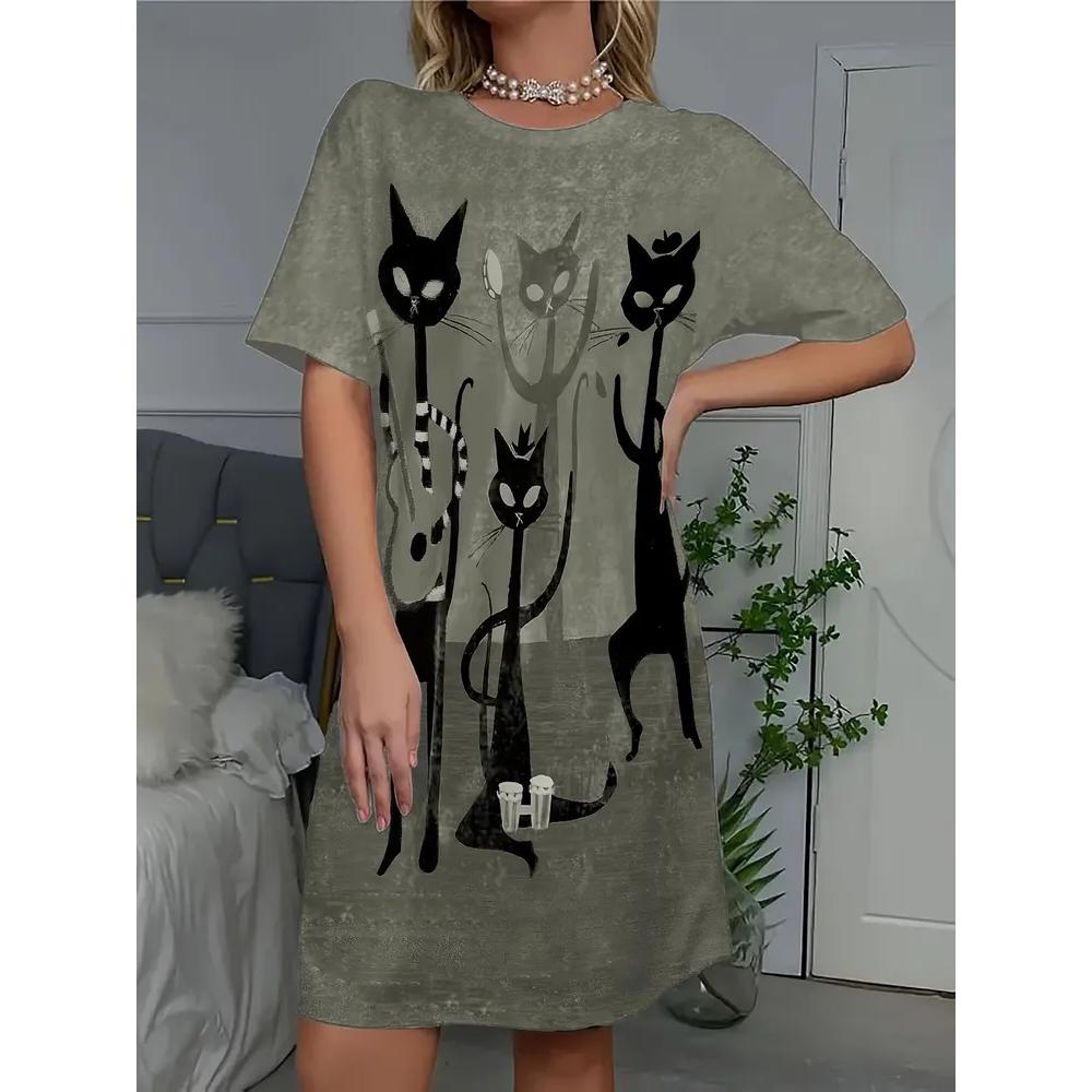Casual Simple Versatile T-Shirt Dress Comfortable Daily Breathable Casual Dresses S