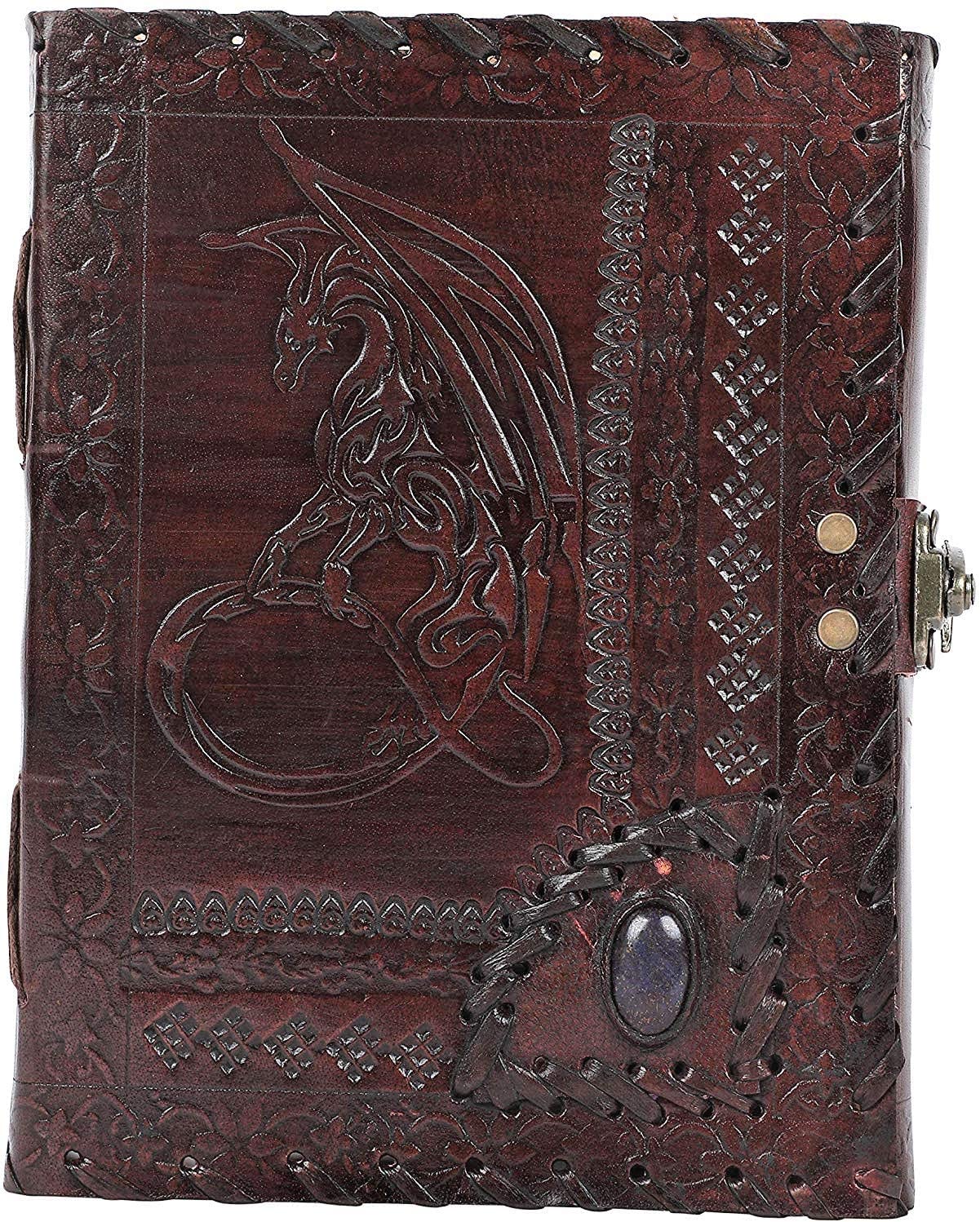 

OVERDOSE Dragon and Stone Leather Journal with Lock Handmade Journal for and Men Sketchbook Notebook Diary 5 x 7 inches 12 x 17 cm A6 - Students,