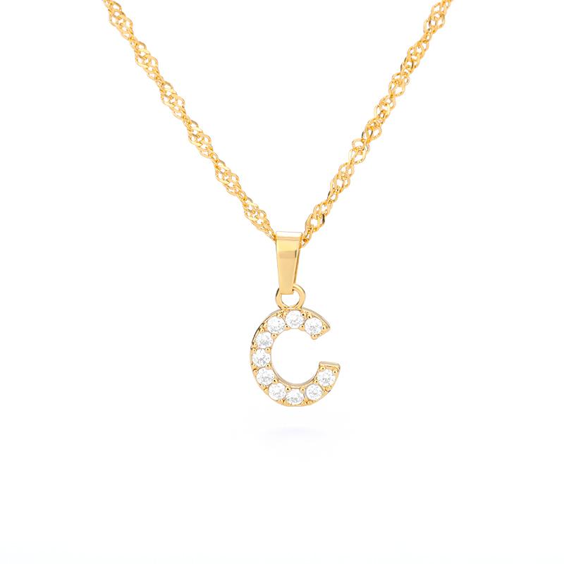 Cubic Zirconia Initial Letter Pendant Necklaces For Women Stainless Steel Gold Color Chain Alphabet Chokers Jewelry Accessories