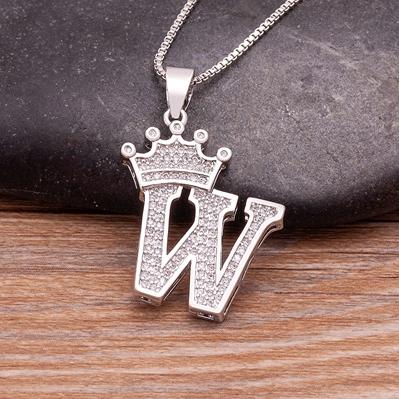 Nidin Luxury A-Z Crown Alphabet Pendant Chain Necklace Punk Style Lucky Initial Name Jewelry Fine Party Wedding Birthday Gift