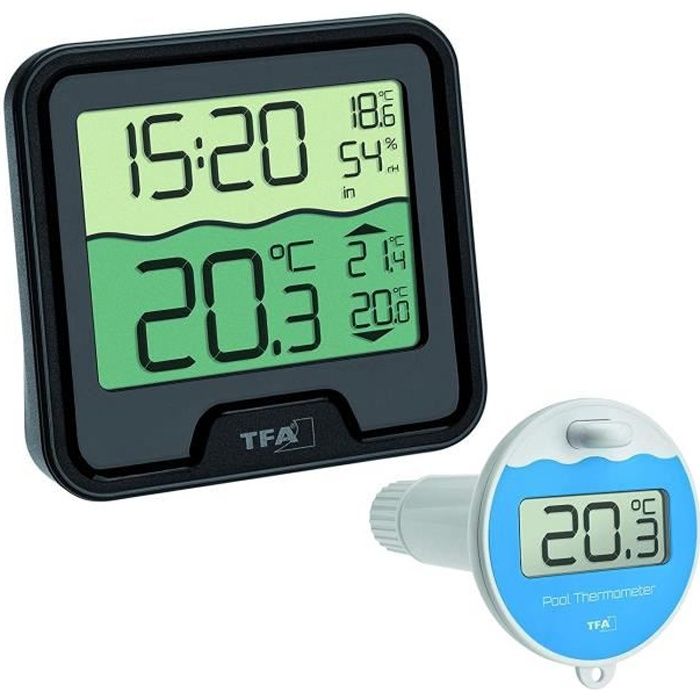 Thermomètre de piscine - TFA-Dostmann - Marbella 30.3066.01 - Noir - Lecture Celsius/Fahrenheit - Flottant