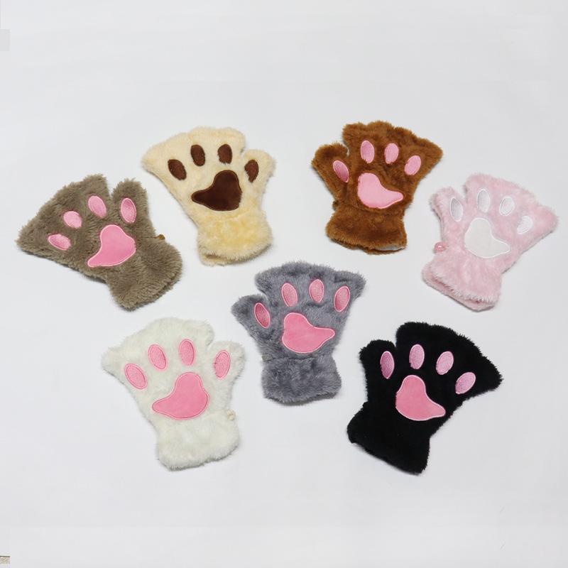 Niedliche Cartoon-Kätzchen Damen Fingerlose Winterhandschuhe - Fleecegefüttert Bärenpfoten-Design