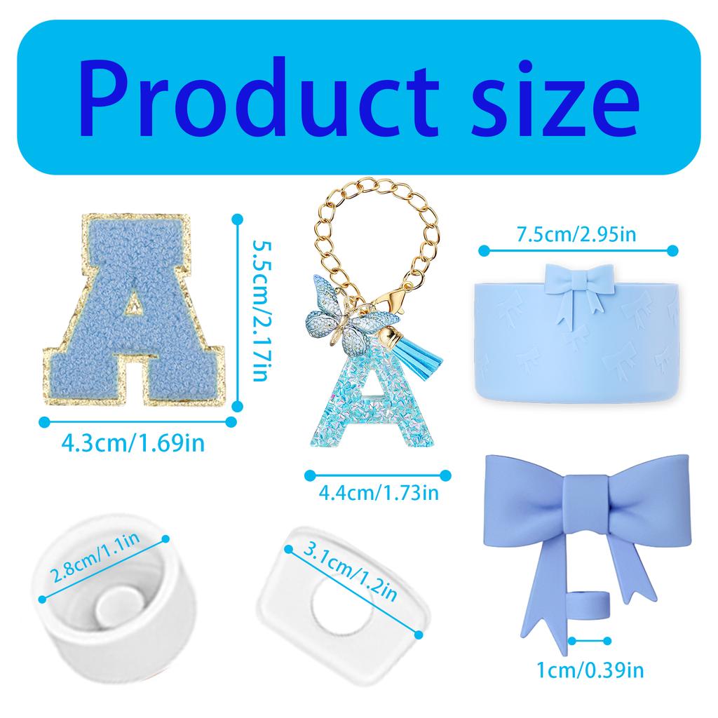 8-teiliges Tassenzubehör-Set für Stanley Cup 30oz 40oz, A-Z Initialen Dekorationen, inklusive Silikon-Strohhalmkappe, Aufkleber