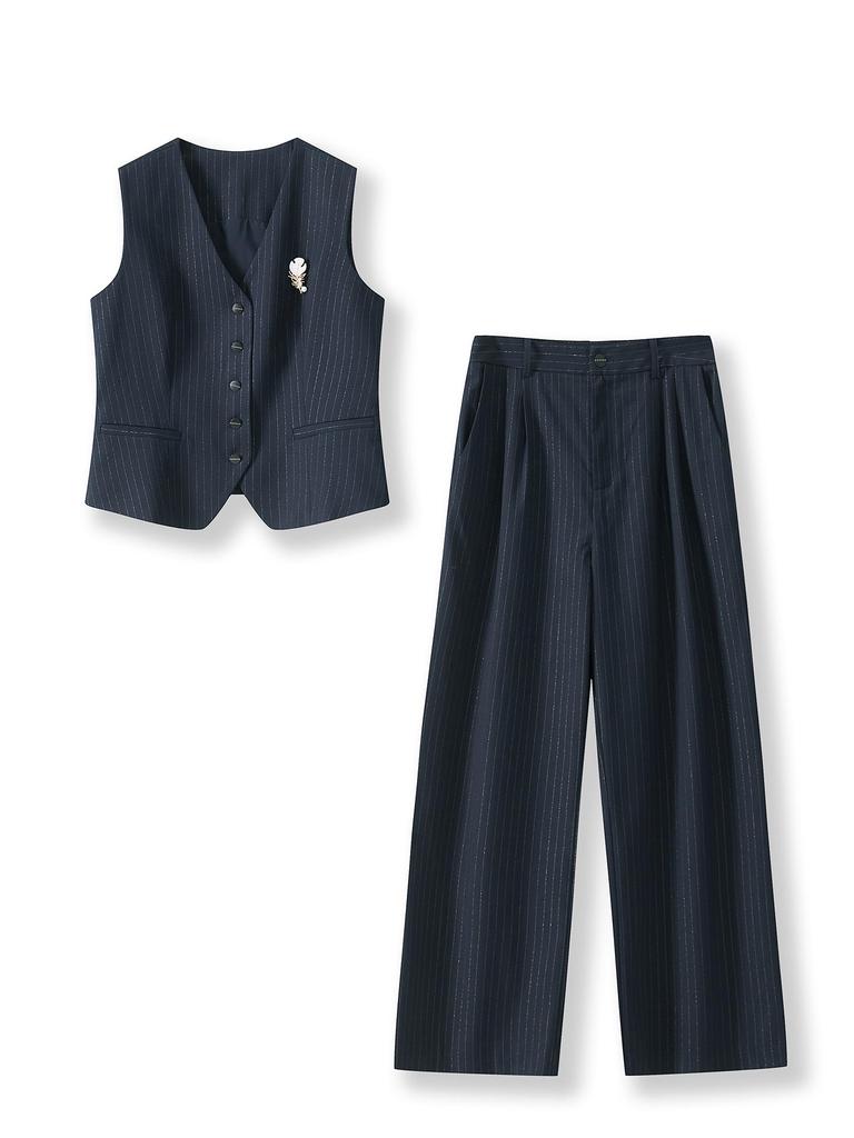 Old Money Chic: Damen Entspannter Anzug Weste & Weitbeinige Hose Set