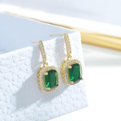 CMM Petite Vintage Emerald Color Zirconia Drop Earrings Korean Fashion Jewelry