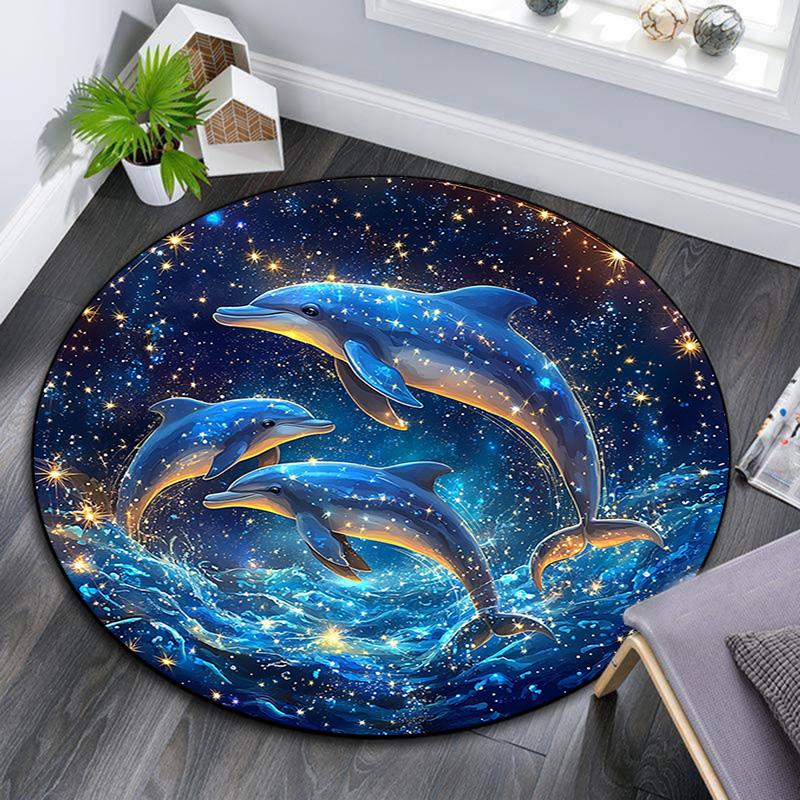 Dolphins Round Area Rug,Carpet Rug for Living Room Bedroom Sofa Playroom Decor,Non-slip Floor Mat
