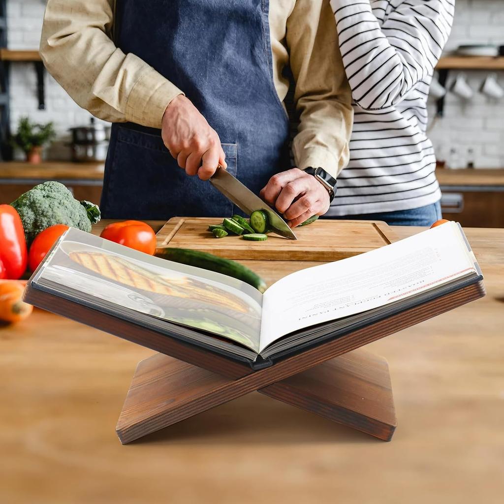 Book Stand for Reading - Solid Wood Book Holder for Open and Closed Books, Cookbook, Magazines, Textbooks (Redwood)