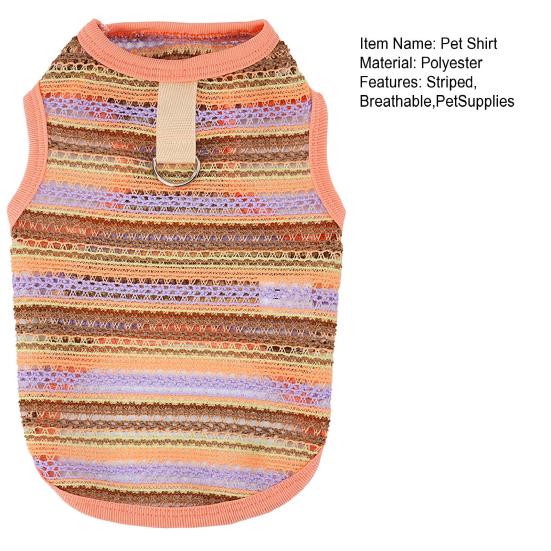 Pet Striped Tank Top Spring Summer Hollow Sleeveless Shirt with D-Ring Small Breed Dogs Cats Clothes Breathable Pet Costume Outfit Apparel