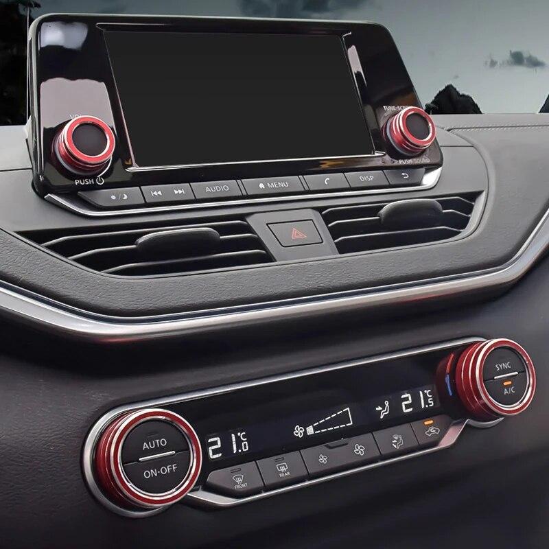 4Pcs/Set Red Air Conditioning Switch Knob Cover Trim For Nissan Teana Altima   Aluminum Alloy Car Interior Accessories