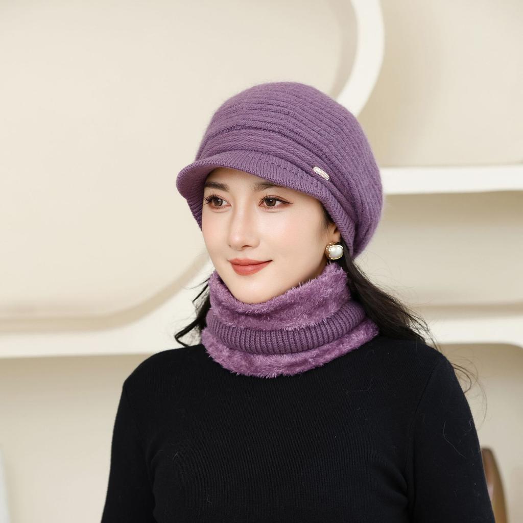 New Autumn and Winter Old Men's Hat for Women Knitted Versatile Warm and Casual Rabbit Fur Thickened Fashionable Wool Pot Hat Grandma Style
