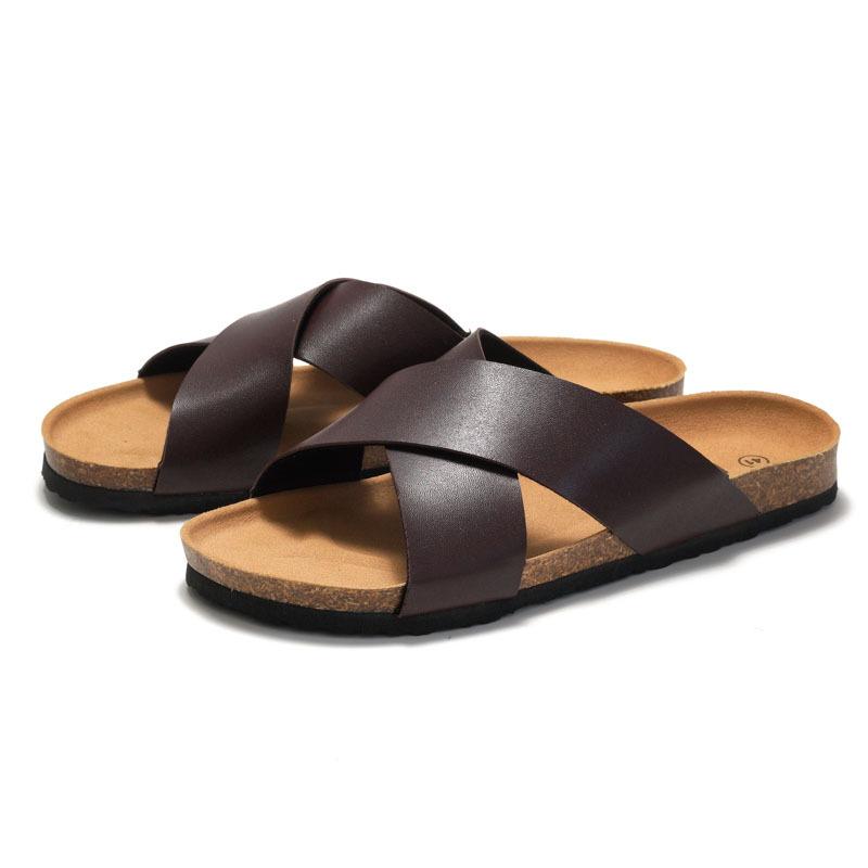 Summer New Men's Cork Slippers Beach Shoes Student Cross with Water Loose Cool Slippers