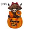 Desktop Pumpkin Sculpture Highland Cow Ornament, Resin Figurine Decorations, Creative Halloween Home Decoration Table Centerpiece for Autumn