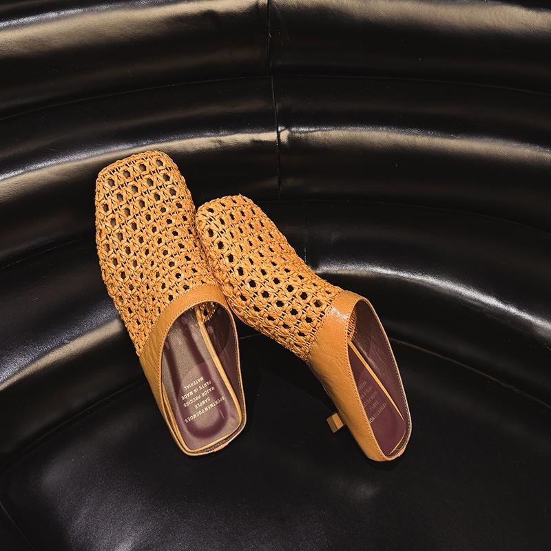 Fashion 2025 New Summer Mueller Slippers Woman Mid Heel Soft Bottom Casual Shoes Breathable Mesh Shoes Woman Fashion Braided Shoes