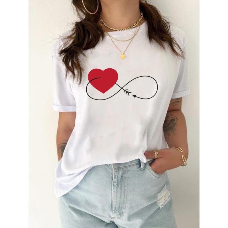 European Size Tee Top Women Love Heart Trend Cute 90s Clothing T Shirt Woman Print Fashion  Female Short Sleeve Graphic T-shirts