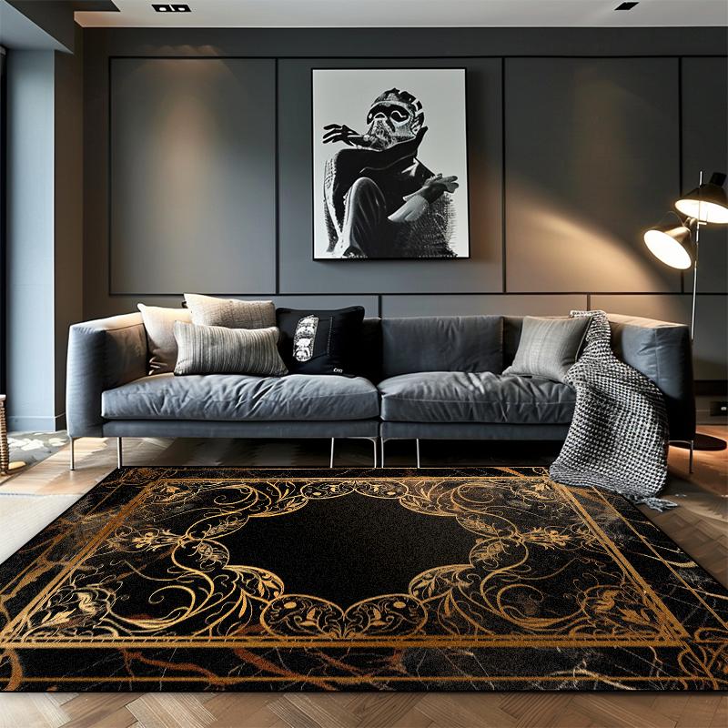 European Luxury Black Gold Living Room Carpets Cloakroom Non-slip Large Area Rugs Leisure Bedroom Coffee Table Washable Foot Mat