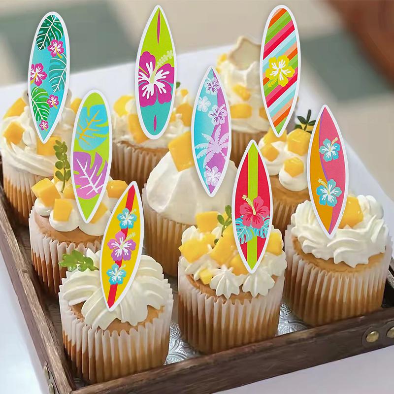 24/8Pcs Surfboard Cupcake Topper Hawaiian Tropical Summer Birthday Party DIY Decoration Beach Pool Wedding Supplies Cake Picks