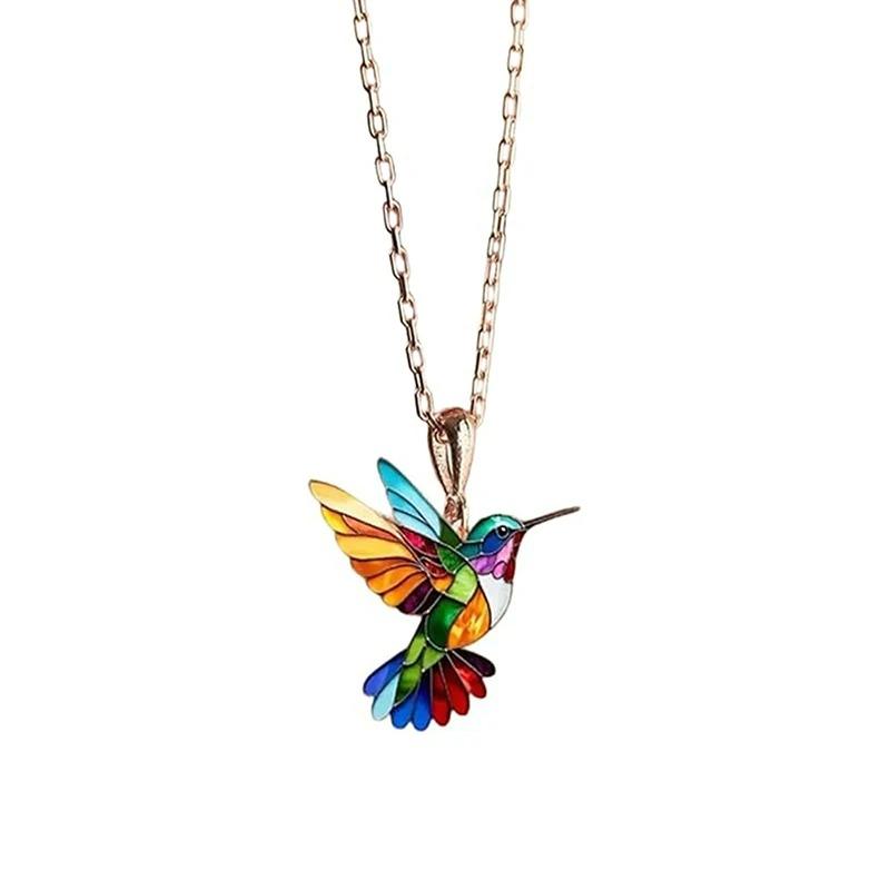 1PC Hummingbird Acrylic Colorful Bird Shape Fashion Necklace for Women Girls Neck Charms Spring Summer Jewelry  Party Gifts