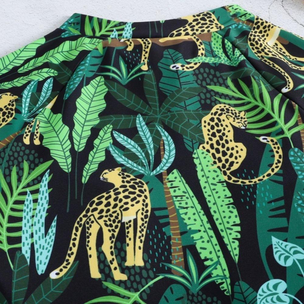 European and American One-piece Swimwear Zipper Bikini Slim Printing Sexy Long-sleeved Swimsuit