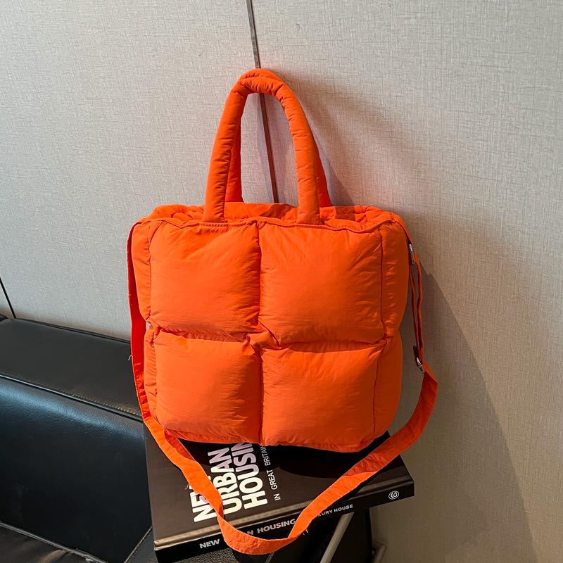 Lightweight, Fashionable Candy-Colored Down Jacket with Quilted Shoulder and Puff Crossbody Bag, Large Capacity, Solid Color