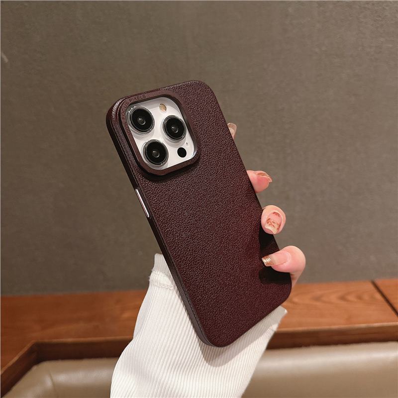 Lychee leather texture is suitable for iPhone 16 Pro Max case metal buttons, iPhone 17 Simple 13 protective case 15