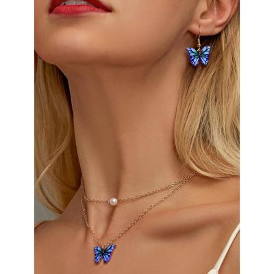 Mode neueste stilvolle Design Phantasie Schmetterling Kristall Ohrringe Armband Halskette Schmuck-Set für Frauen