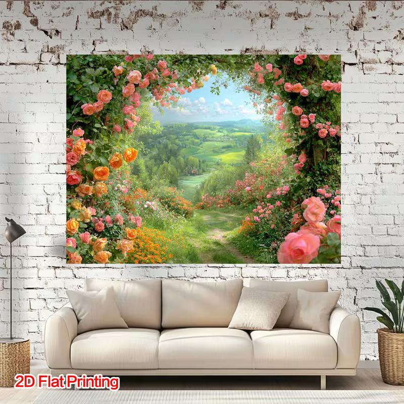 2D Flat Spring Flower Path Countryside Photo Background