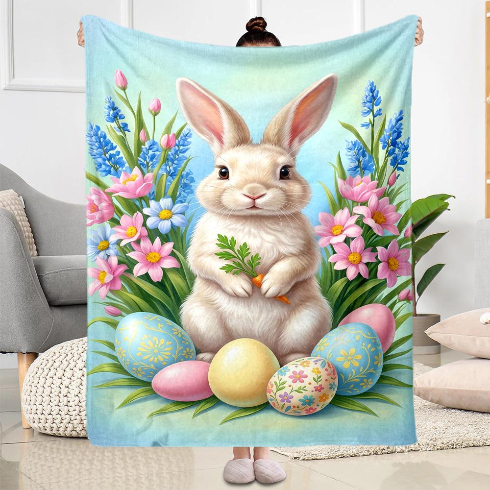 Easter Bunny With Flowers Blanket,Suitable for sofas, offices, travel, living rooms, gift for friends and family,Suitable for all seasons.