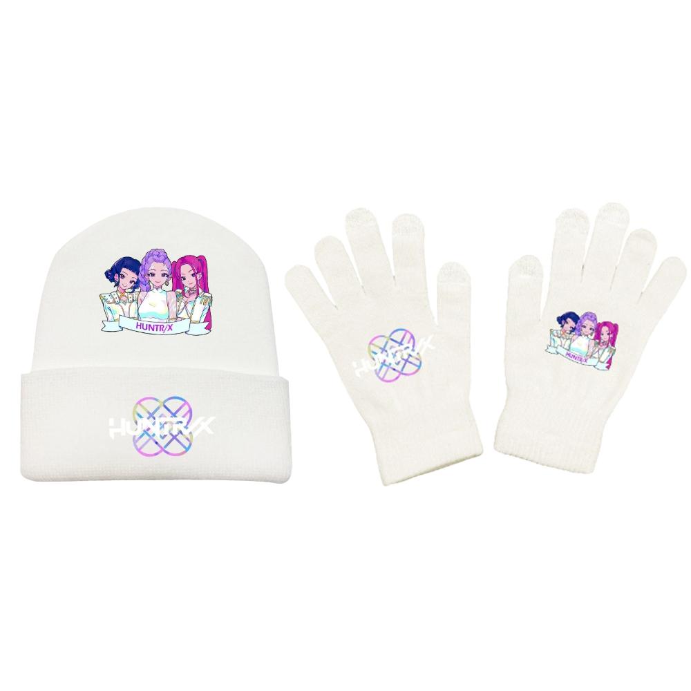 Set 2 Pezzi Cappello a Maglia e Guanti Invernali - Design Anime Kpop Demon Hunters, Carini Accessori Caldi per Ragazzi e Ragazze