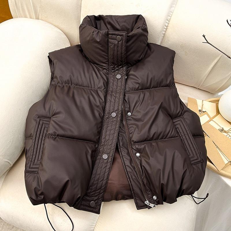 

Cotton vest women s short autumn and winter Korean version vest padded jacket thickened vest XXL темно-коричневого кольору