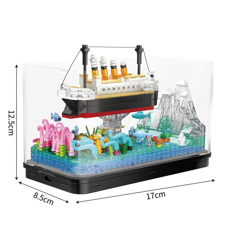 

Non-Toxic 579Pcs Fish Tank Building Blocks Creative Ocean View Boat Iceberg Assembly Model Bricks With Light Children S Toys Gifts