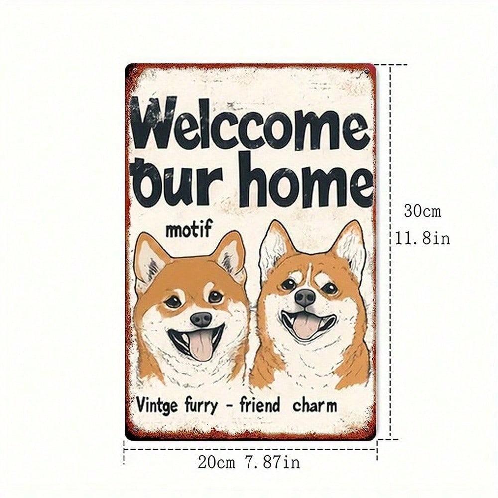 Vintage Shiba Inu Metal Wall Sign - Welcome Home Decor, 8x12 In