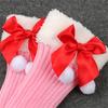 Christmas Fleece Trim Warm Leg Warmers Sweet Plush Balls Bows Knitted Boot Covers Festival Footless Socks for Women