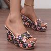 Fashion Floral Print Wedge Slippers Women Slip On Chunky Platform Sandals Woman Summer 2025 Thick Bottom Non Slip Outdoor Slides