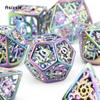 7 Pcs Colorful  Rotary Cyclone Metal Dice Hollow Metal Polyhedral Dice Set Suitable for Role-Playing RPG  Board Game Card Game