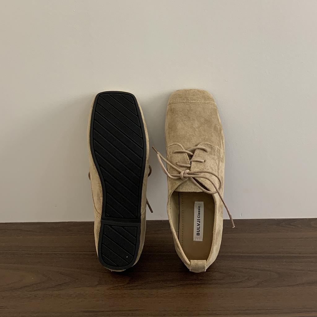 Fashion Bailamos Brand Women Flats Soft Slip On Loafers Shoes Casual Oxford Shoes Female Flats Lace Up Ladies Square Toe Flat Heel Sanda