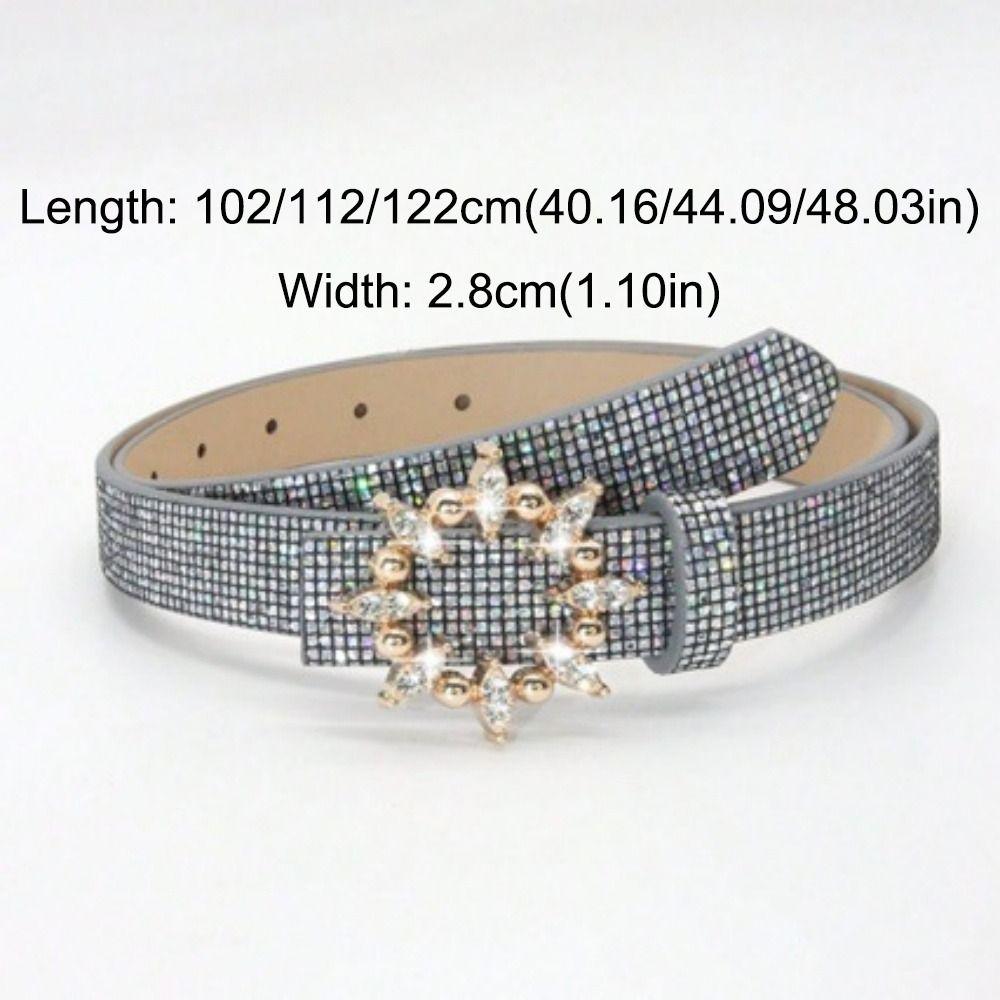 Fashion Bling Bling Sparkling Rhinestone Belt Versatile Luxury Brand Design Slide Buckle Belt Glitter PU Leather Belt Women