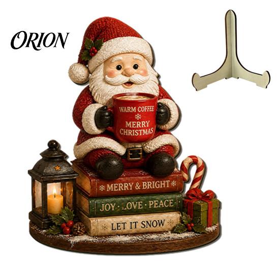 Wooden Holiday Wall Art Christmas Table Sign, 2D Flat Santa Claus/Snowman Reading Desktop Ornament Winter Party Decorations with Stand, Tabletop