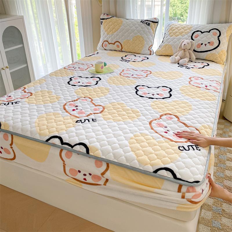 Verdickte Baumwoll-Bettmütze Einzelbettbezug Korallenvlies Milchvlies Wintermatratze Rutschfester Schutzbezug