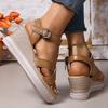 Fashion 2025 Summer Wedges Thick Sole Sandals Women Ankle Buckle Platform Sandles Woman Plus Size 35-43 High Heeled Sandalias Mujer